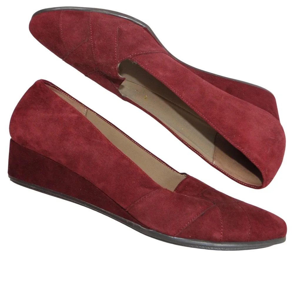 Easy Spirit‎ Womens Burgundy Suede Wedge Heels Shoes Size 9